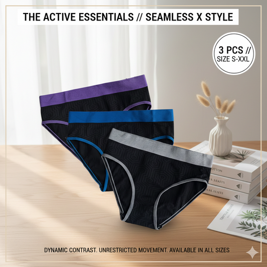 Seamless Mid-Rise Women's Briefs (3 PCS): Casual Everyday Sports Style Underwear - No-Show Invisible Panties with Contrast Geometric Design