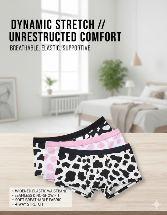 Trendy Cow Print Seamless Women's Panties (3 PCS): High-Elastic Widened Waist Briefs - Soft No-Show Breathable Lingerie for Everyday Wear