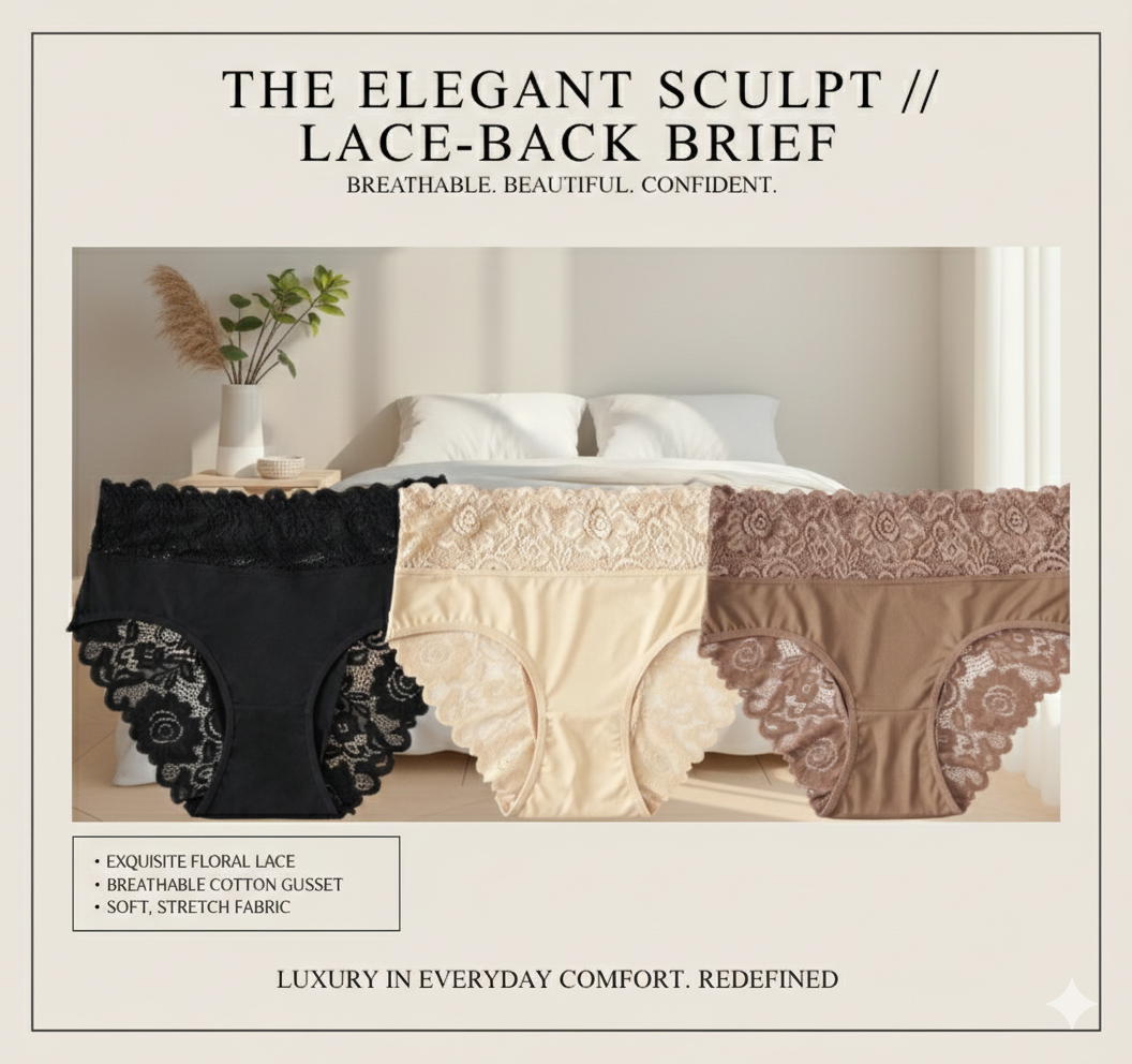 3-Pack Women's High Waist Comfort Underwear: Exquisite Floral Lace Briefs - Soft Solid Color Panties for Casual Daily Wear & Gentle Tummy Control
