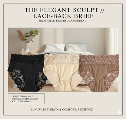 3-Pack Women's High Waist Comfort Underwear: Exquisite Floral Lace Briefs - Soft Solid Color Panties for Casual Daily Wear & Gentle Tummy Control