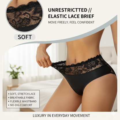 3-Pack Women's High Waist Comfort Underwear: Exquisite Floral Lace Briefs - Soft Solid Color Panties for Casual Daily Wear & Gentle Tummy Control
