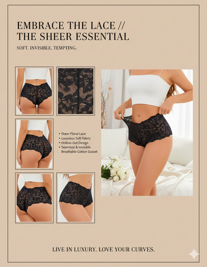 Exquisite Floral Lace Transparent Panties (4 PCS): Sexy Low-Waist Hollow Out Briefs - Premium Soft Sheer Lingerie for Elegant Daily Comfort