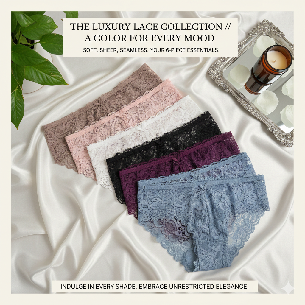 Exquisite Floral Lace Transparent Panties (4 PCS): Sexy Low-Waist Hollow Out Briefs - Premium Soft Sheer Lingerie for Elegant Daily Comfort