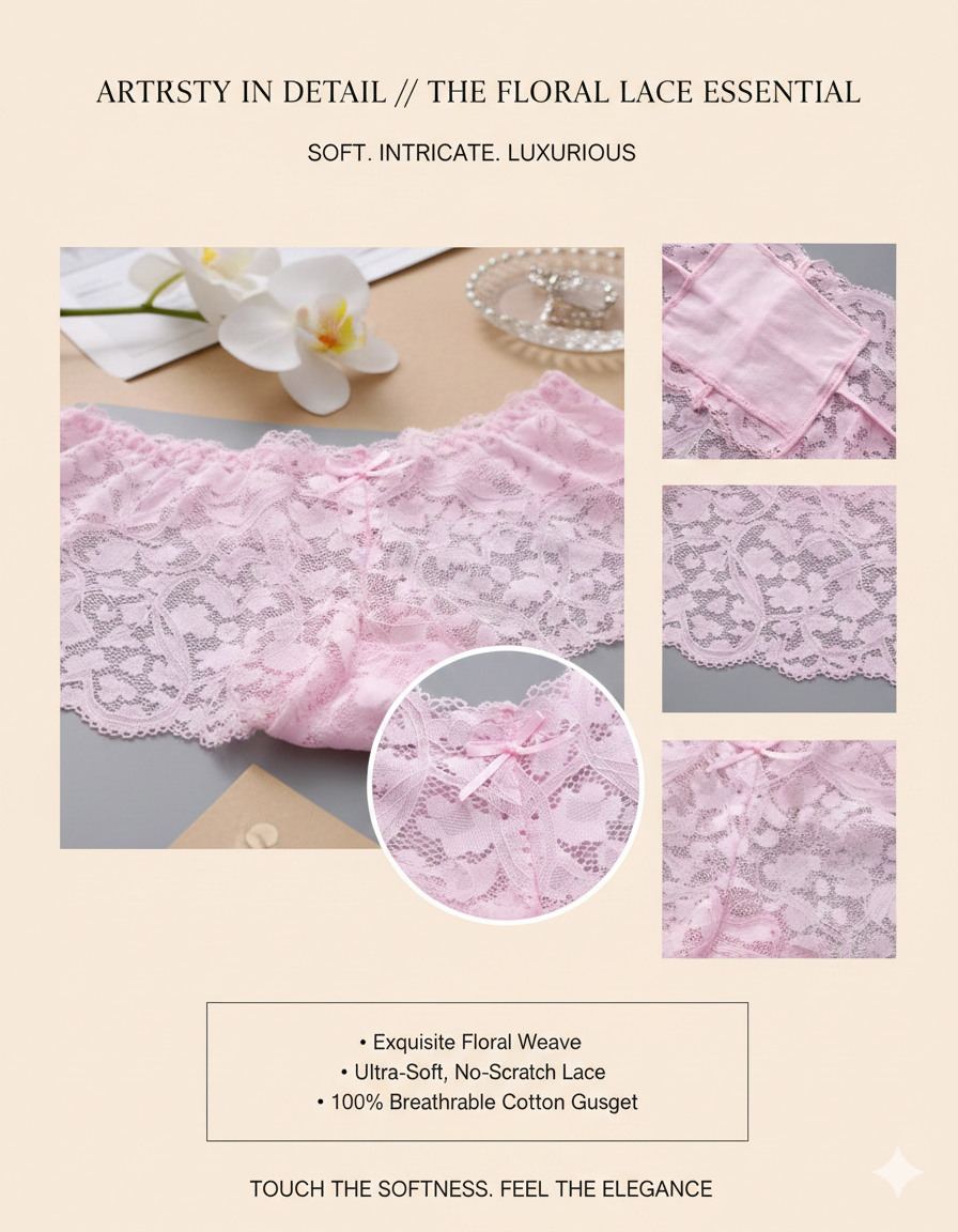 Exquisite Floral Lace Transparent Panties (4 PCS): Sexy Low-Waist Hollow Out Briefs - Premium Soft Sheer Lingerie for Elegant Daily Comfort