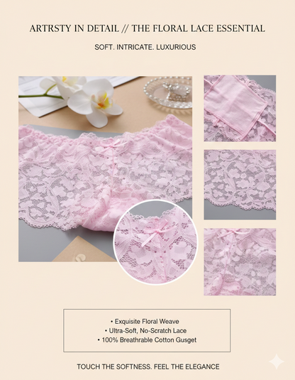 Exquisite Floral Lace Transparent Panties (4 PCS): Sexy Low-Waist Hollow Out Briefs - Premium Soft Sheer Lingerie for Elegant Daily Comfort