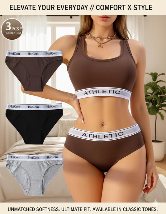 Fashion Casual Letter Print Triangle Panties for Women 3-Pack Low Waist Soft Comfort Underwear