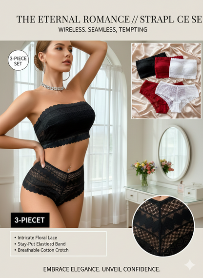 Floral Lace Strapless Set: Wireless Freedom. Unpadded Comfort. The Perfect Invisible Lingerie for Your Special Occasions. Shop S-XL.